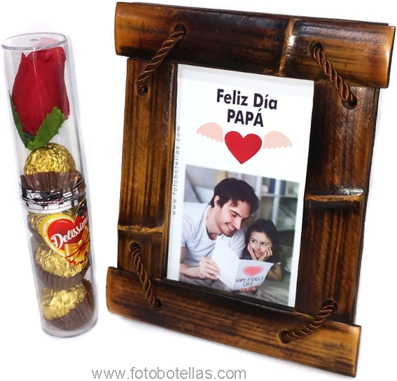 PORTARETRATO BAMBÚ PERSONALIZADO Y CHOCOLATES.